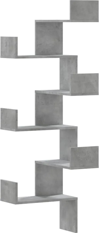 vidaXL betonszürke szerelt fa fali sarokpolc 45 x 45 x 147 cm