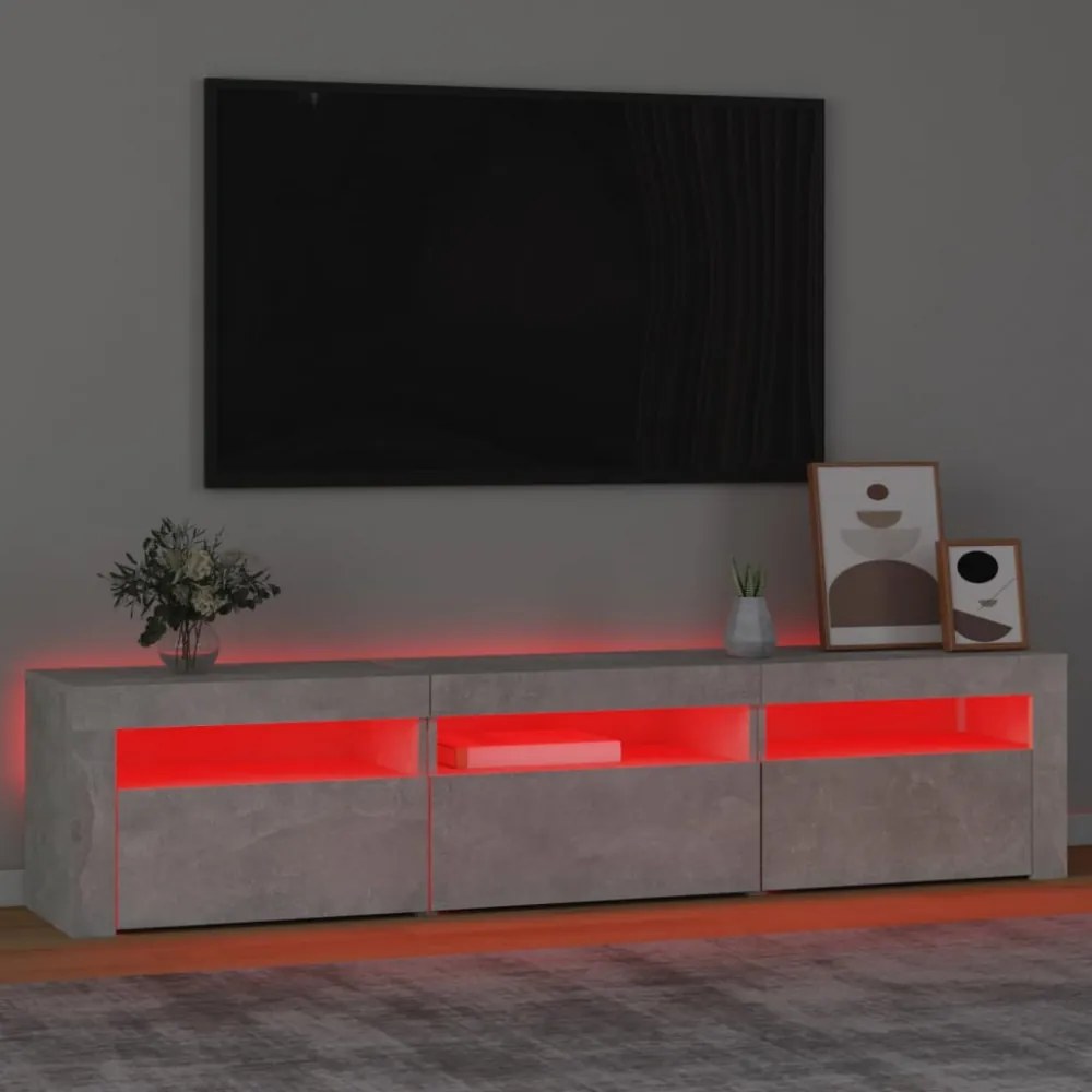 betonszürke TV-szekrény LED lámpákkal 180x35x40 cm