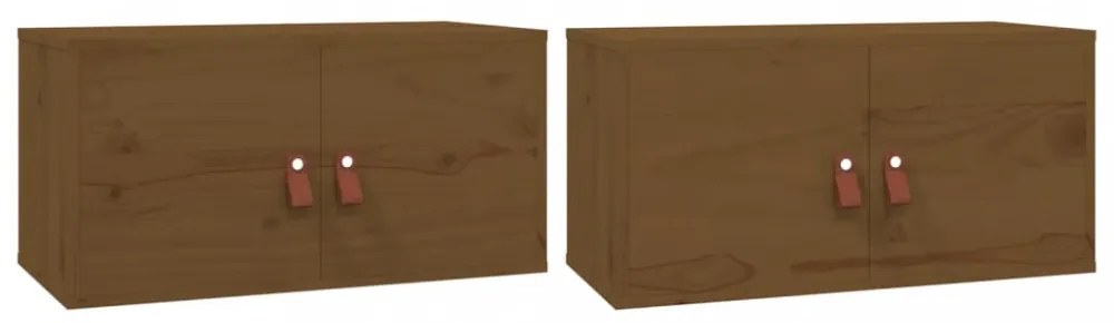 2 db mézbarna tömör fenyőfa faliszekrény 60 x 30 x 30 cm
