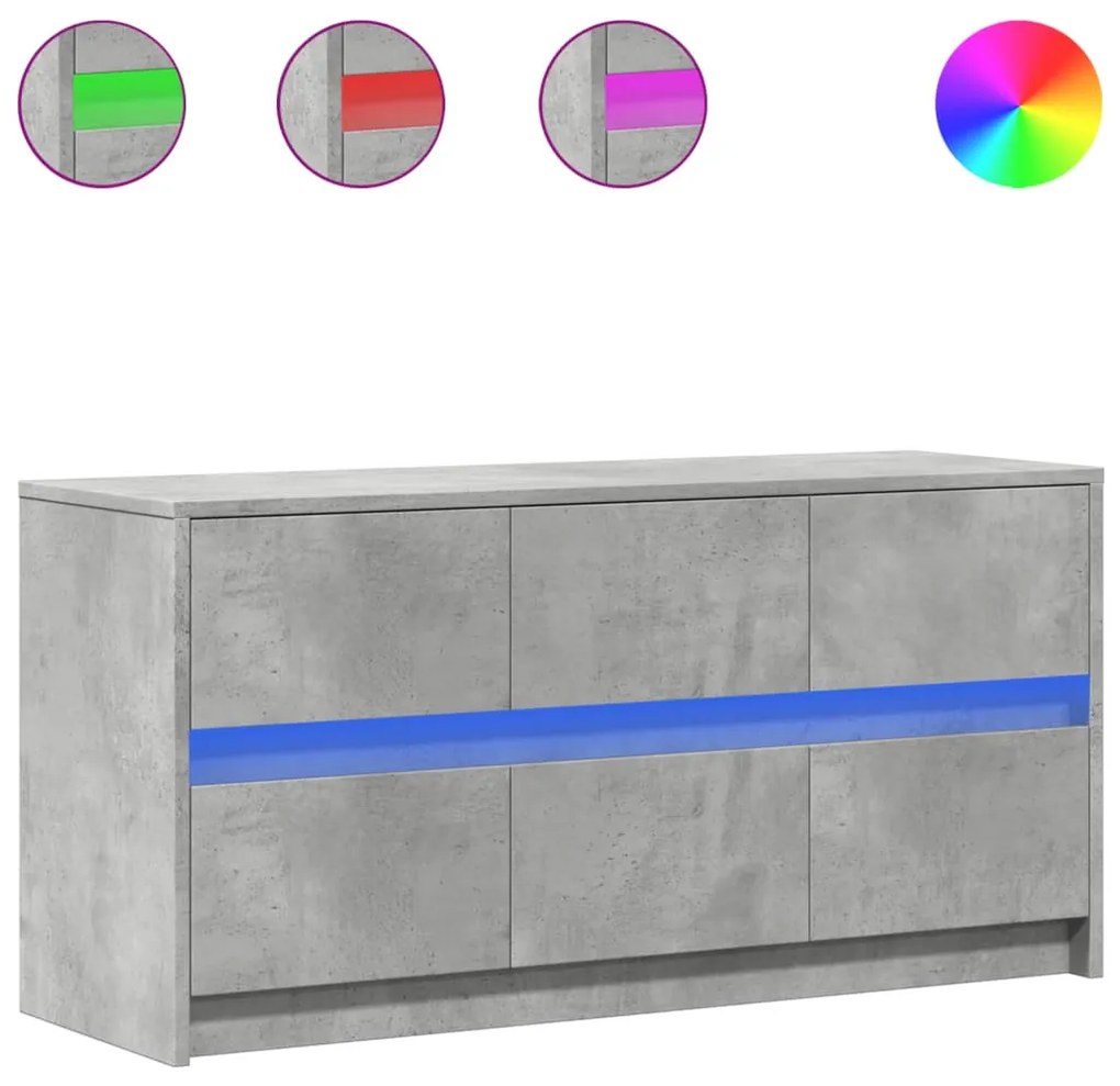 betonszürke szerelt fa TV-szekrény LED-ekkel 100 x 34 x 50 cm