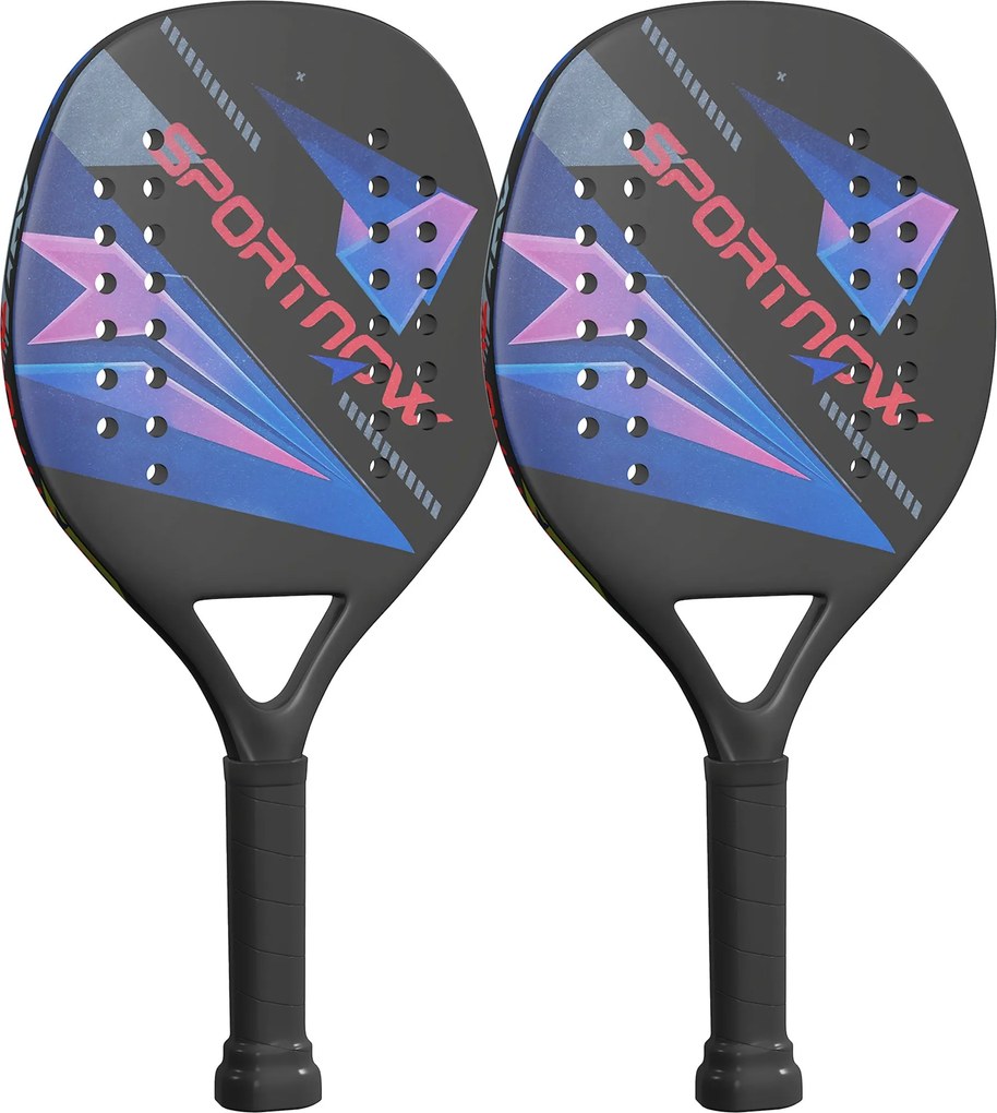 SPORTNOW Strand Tenisz Ütő Szett 2 Ütővel és 2 Labdával Könnyű, Tartós Strand Ütők Táskával Csúszásmentes Fogással Kerthez, Tengerhez, Strandhoz Szaba