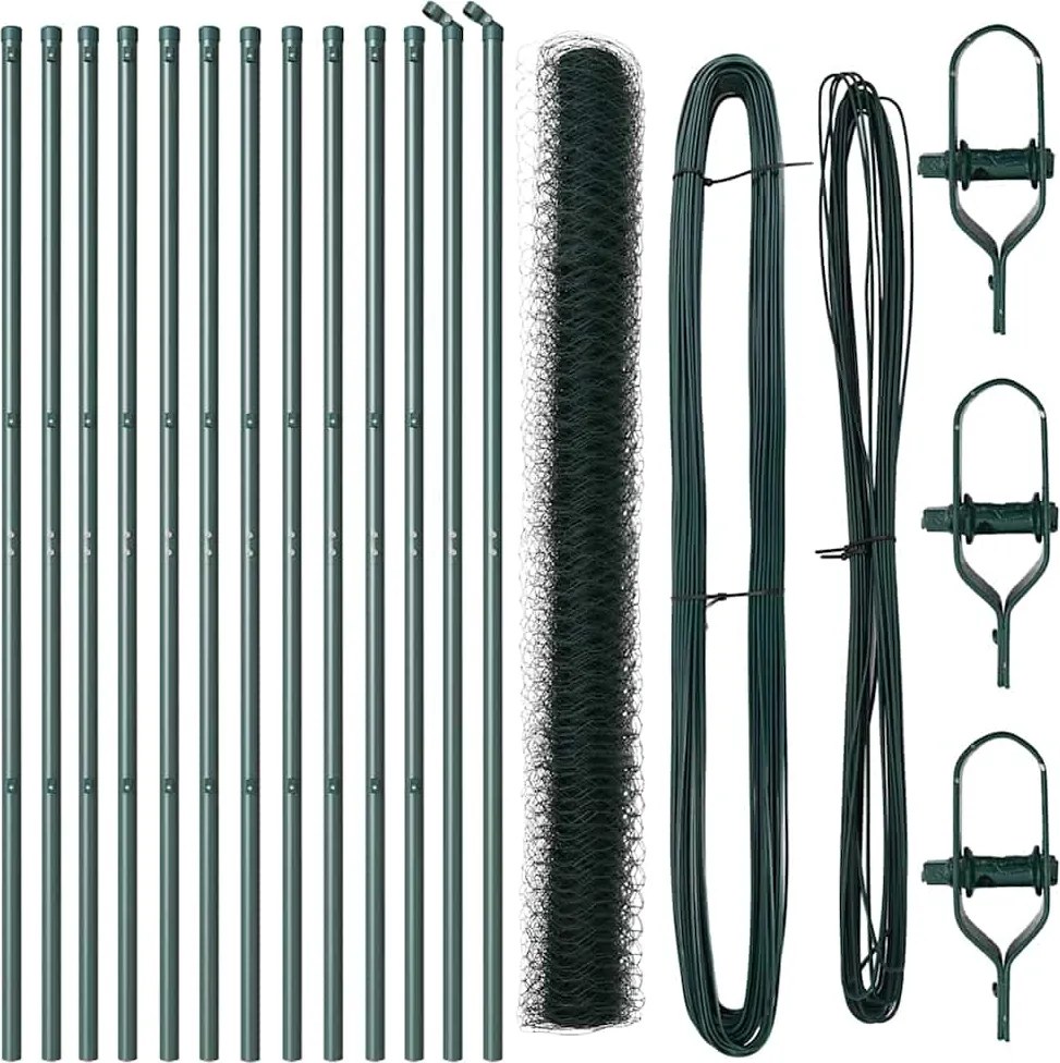 vidaXL Kerítésoszlop Zöld 25 x 1,6 m (50 mm háló) Acél és PVC