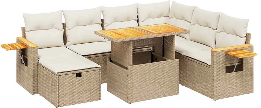 vidaXL 8 részes bézs polyrattan kerti ülőgarnitúra párnával