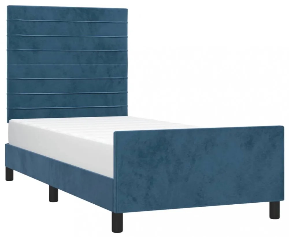 sötétkék bársony ágykeret matrac nélkül 80 x 200 cm