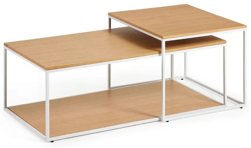 Világos natúr színű dohányzóasztal szett tölgyfa dekoros asztallappal 2 db-os 50x100 cm Yoana – Kave Home