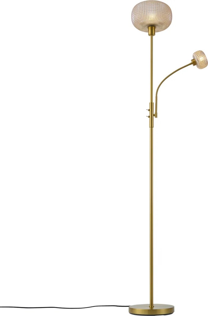 Okos állólámpa sárgaréz borostyánszínű üveggel, 2 izzós, WiFi-vel - Brianna