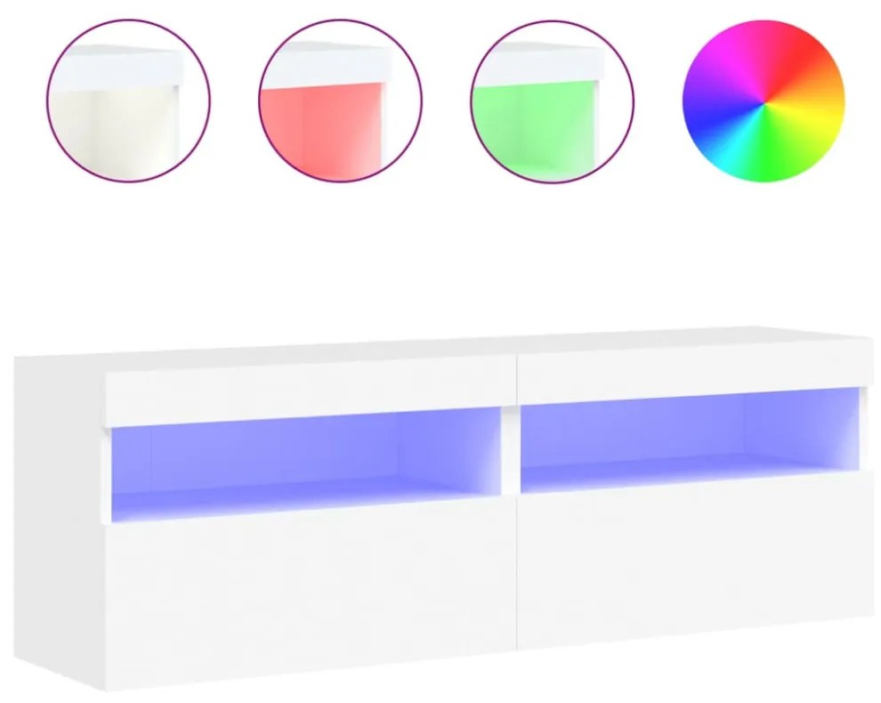 2 db fehér falra szerelhető TV-szekrény LED-ekkel 60x30x40 cm