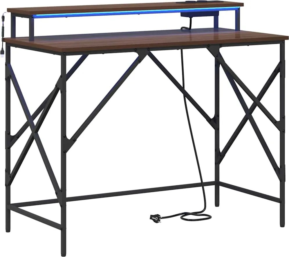 vidaXL Asztal LED -es lámpákkal Barna Tölgy 100 x 50 x 86,5 cm Faanyag