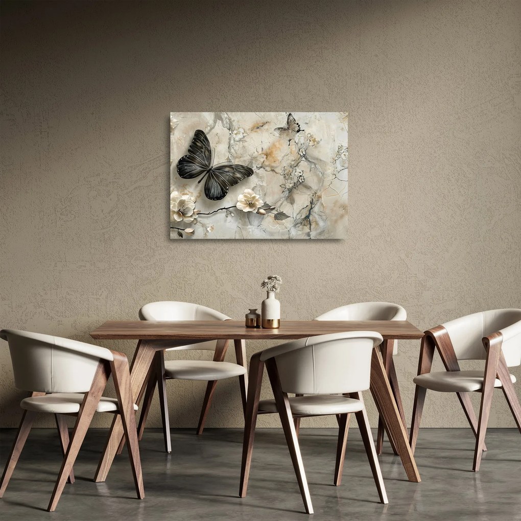 Üveg kép - Márvány háttér pillangókkal (70x50 cm)