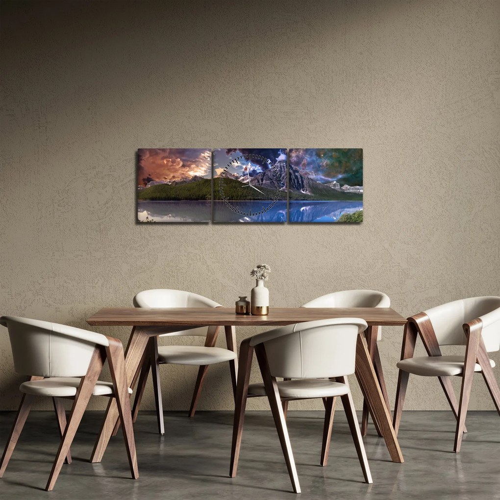 A tó és a hegyek képe (órával) (90x30 cm)