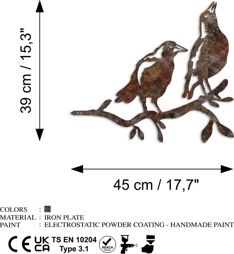 Bird fém kerti dísztárgy, barna, 45×39 cm