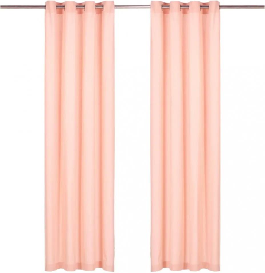 2 db rózsaszín pamutfüggöny fémgyűrűkkel 140 x 175 cm