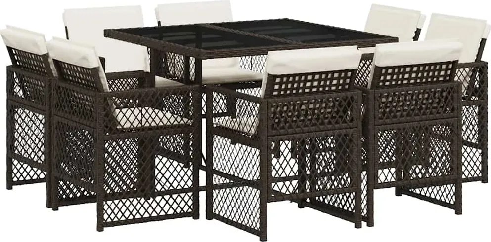 vidaXL 9 részes barna polyrattan kerti étkezőgarnitúra párnákkal