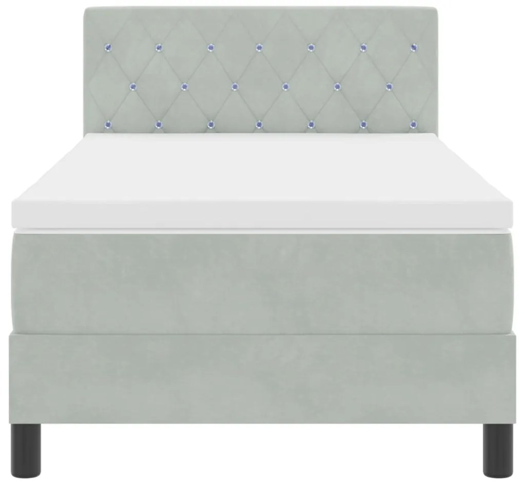 vidaXL LED Box Spring Ágy matracmal Világosszürke 90 x 200 cm Bársony