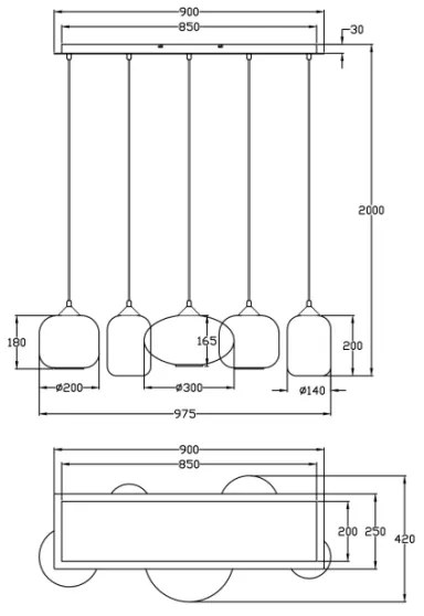 Fabas Luce 3627-48-126 - Csillár zsinóron GILLIS 5xE27/40W/230V szürke/fekete