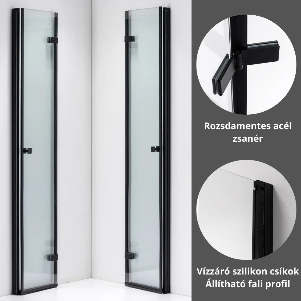 Stuxi Verona Duo Black 120x120 cm szögletes két csuklóajtós zuhanykabin, 6 mm vízlepergető üveggel, fekete