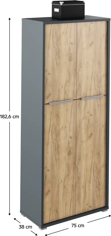 Polc szekrény, grafit/tölgyfa artisan, RIOMA NEW TYP 07