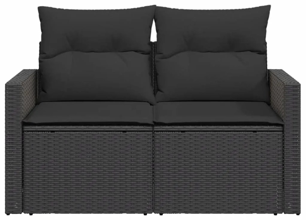 2 személyes fekete polyrattan kerti kanapé párnával