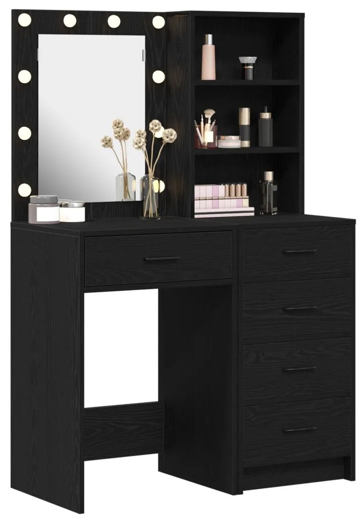 Öltözködőasztal fiókkal 2 pcs Fekete 50 x 41 x 135 cm Faanyag