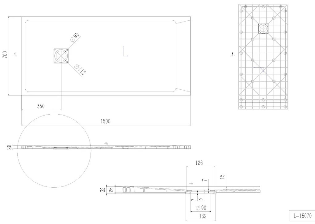 Erga Hyper, SMC zuhanytálca 150x70x2,6 cm + szifon, fekete matt, ERG-V06-SMC-7015S-BK