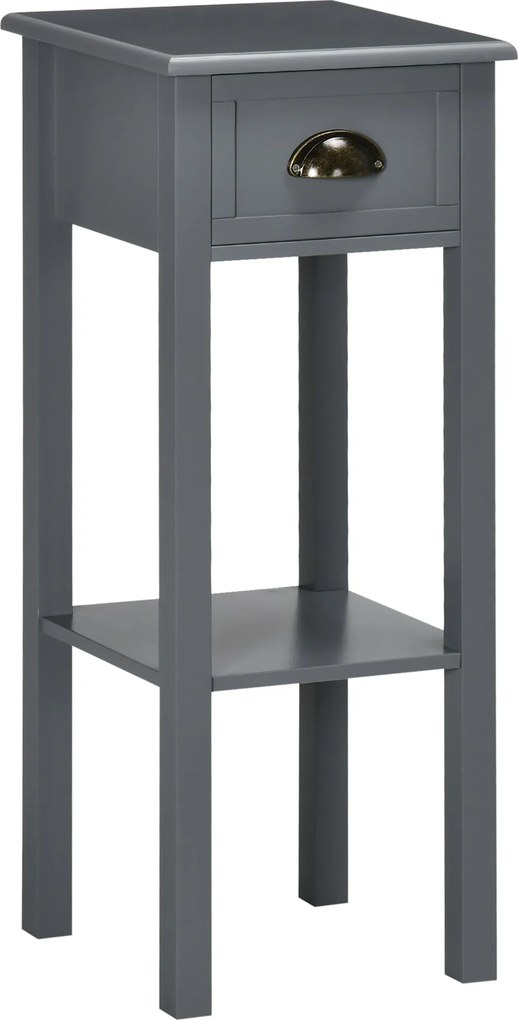 HOMCOM Modern Stílusú Oldalsó Asztal Fiókkal és Tárolós Polccal - Éjjeliszekrény a Nappaliba és Hálószobába 30x30x75 cm Szürke | Aosom