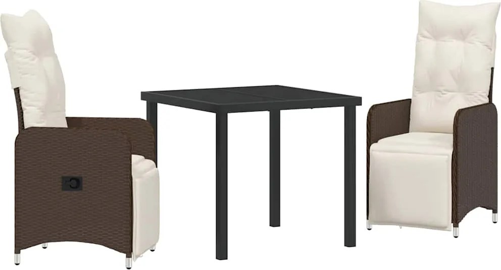 vidaXL Kert étkező szett párnával 3 pcs Barna polirattan