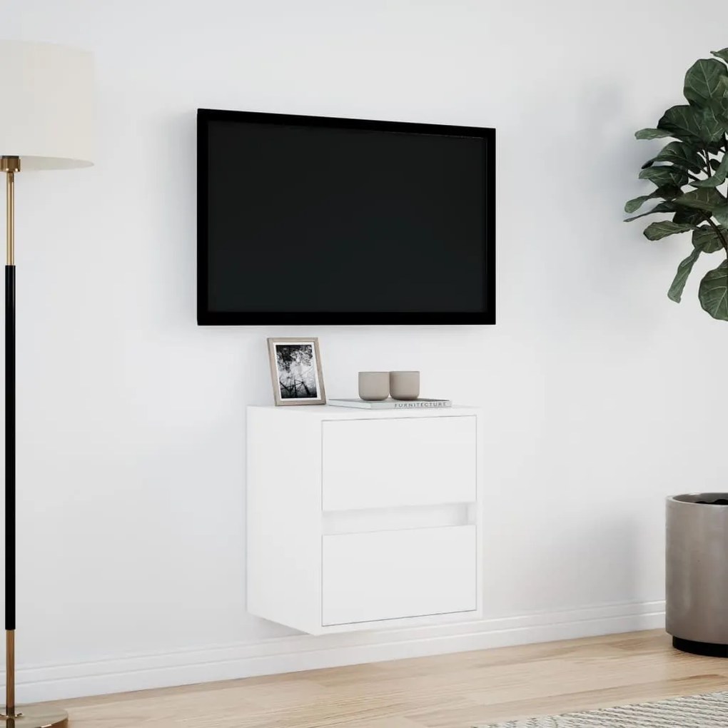 fehér falra szerelhető TV-szekrény LED-lámpákkal 41x31x45 cm
