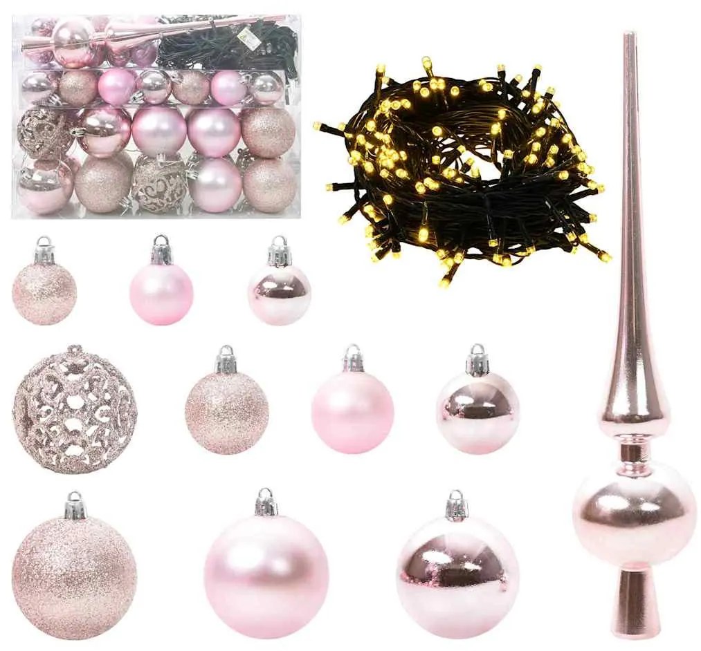 Műfenyő előre világítós gömbökkel Zöld 150 cm PVC és PE