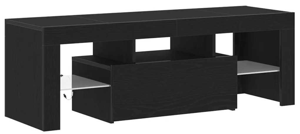 TV szekrény LED fénnyel, fekete tölgy színben, 120x35x40 cm