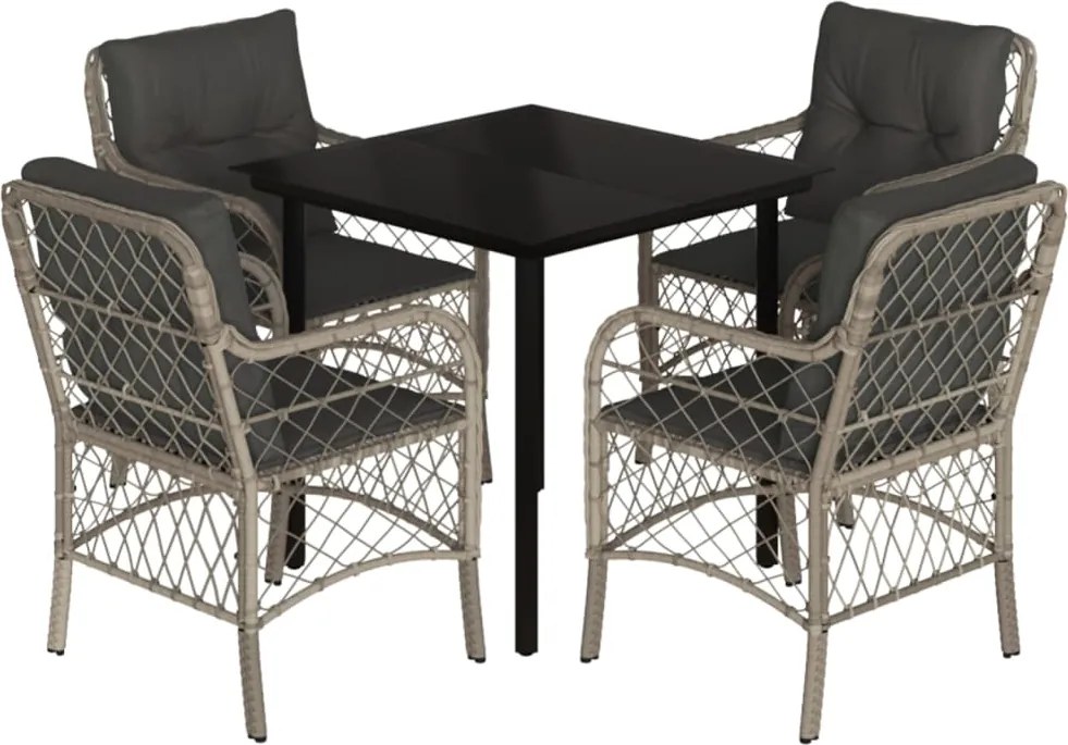 vidaXL 5részes világosszürke polyrattan kerti étkezőgarnitúra párnával