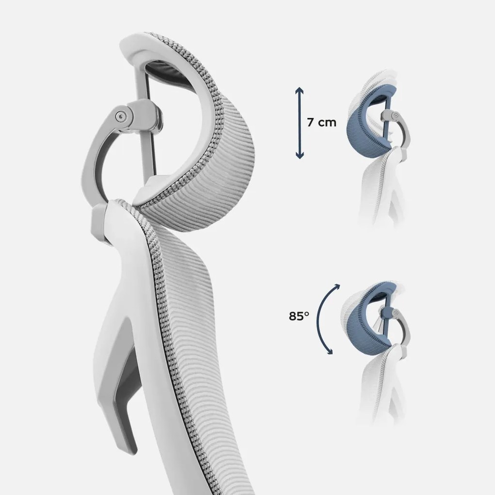 Ergonomikus irodai forgószék, deréktámasszal, 2D háttámla hálós anyaggal, szürke
