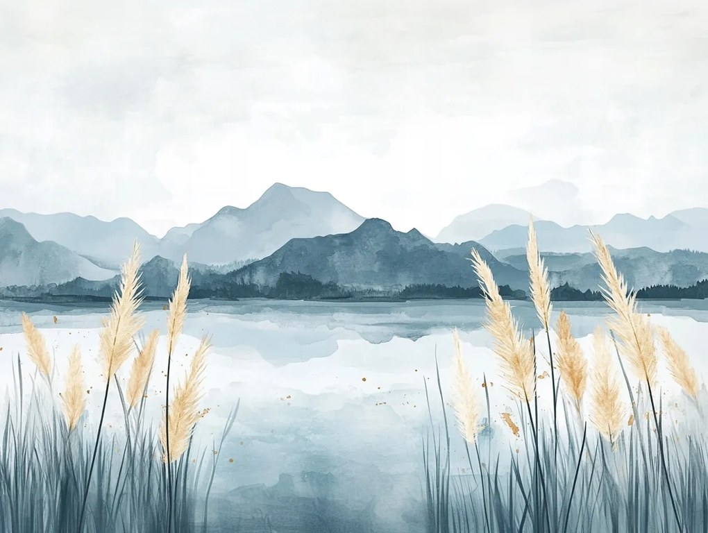 Vászonkép Canvas Tájkép Szabadtéri Táj Hegyek Tó Nád 80x60