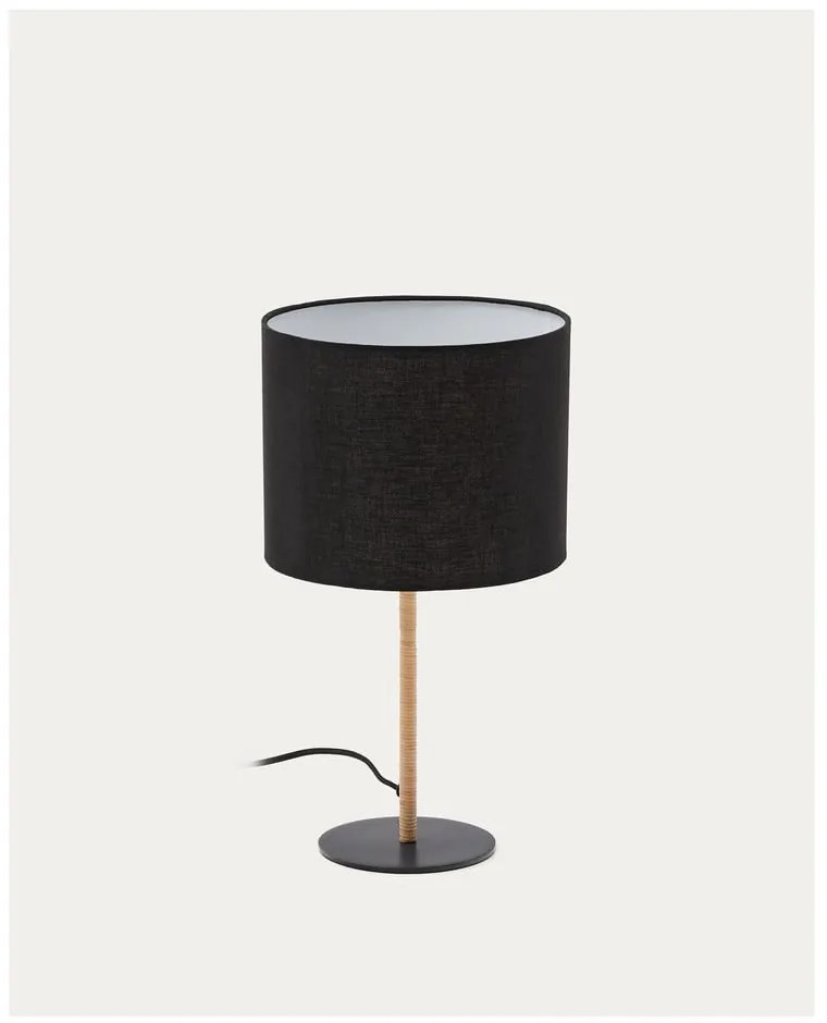 Fekete asztali lámpa textil búrával (magasság 45 cm) – Kave Home
