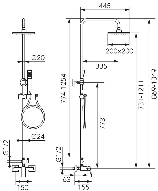 Ferro Vitto Verdeline, zuhanygarnitúra 150 mm felső esőfejjel, fényes króm, NP81-BVI7UVL