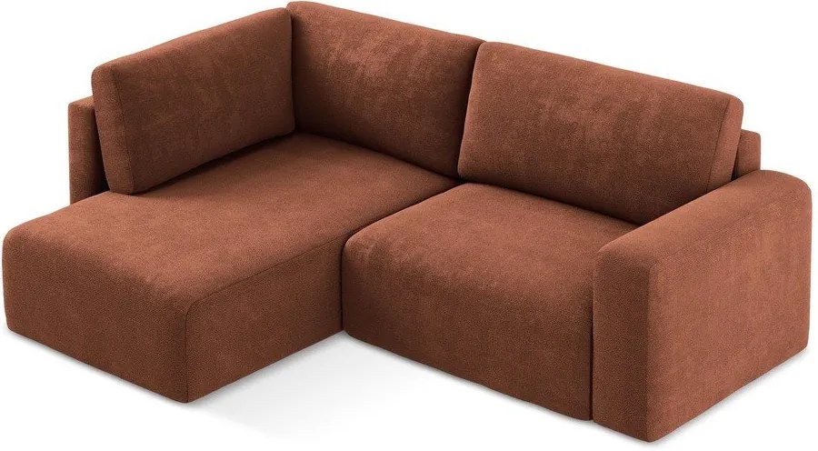 Terrakotta színű zsenília kinyitható-tárolóhelyes sarokkanapé (bal oldali-L alakú) Kona – Makamii