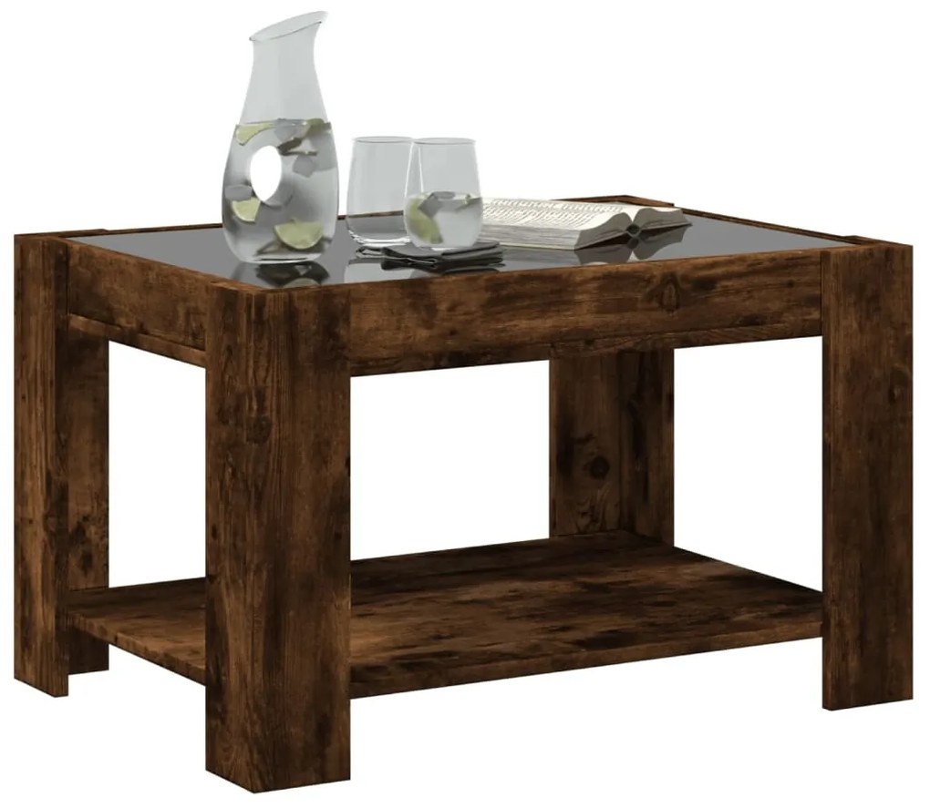 Füstös tölgy szerelt fa dohányzóasztal LED-del 73 x 53 x 45 cm