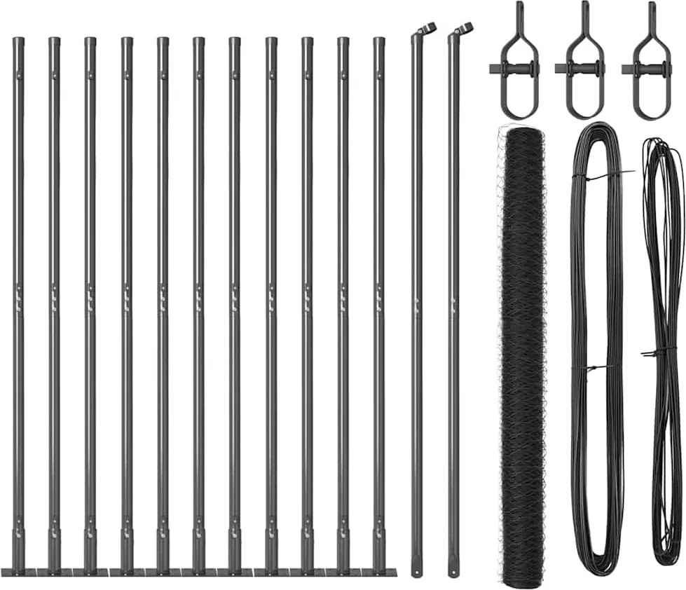 vidaXL Kerítésoszlop Szürke 25 x 1,6 m (50 mm háló) Acél és PVC