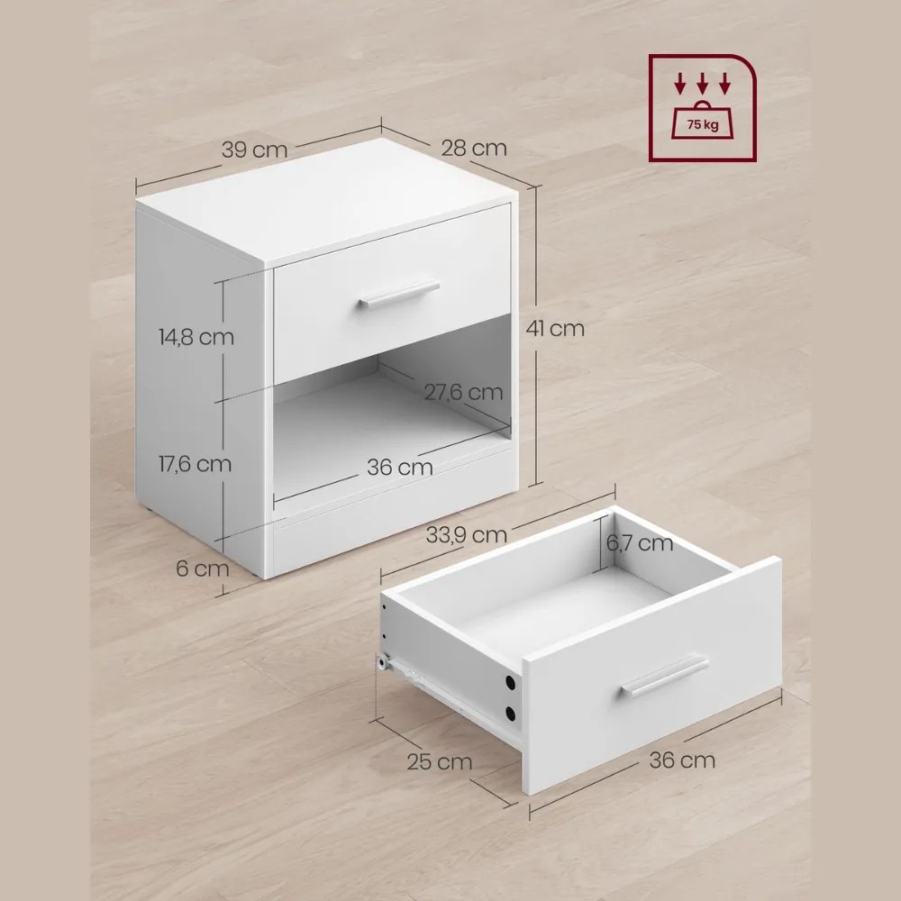 Éjjeli szekrény COSTA, 28x39x41cm, fehér Vasagle