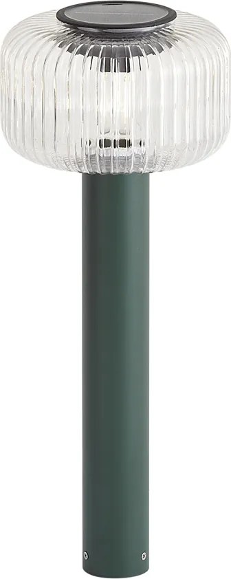 Modern kültéri oszlop zöld színben, bordázott üveggel, LED szolár IP65 - Ribble Mushroom