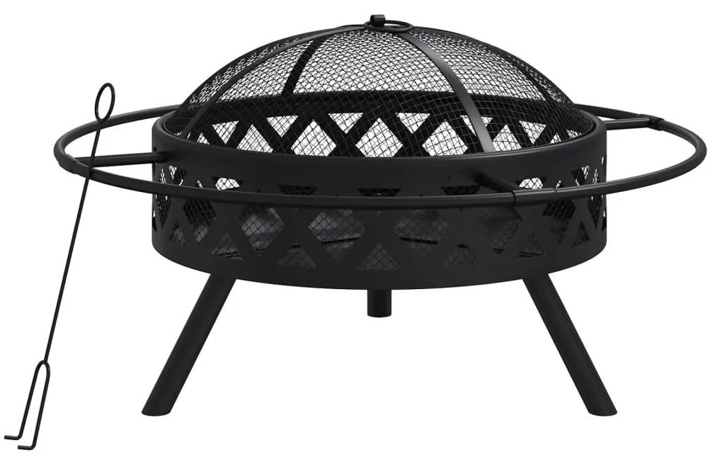 acél XXL méretű tűztál piszkavassal 70 cm