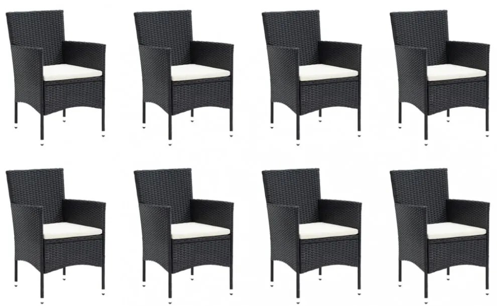 9 részes fekete polyrattan kerti étkezőgarnitúra párnákkal