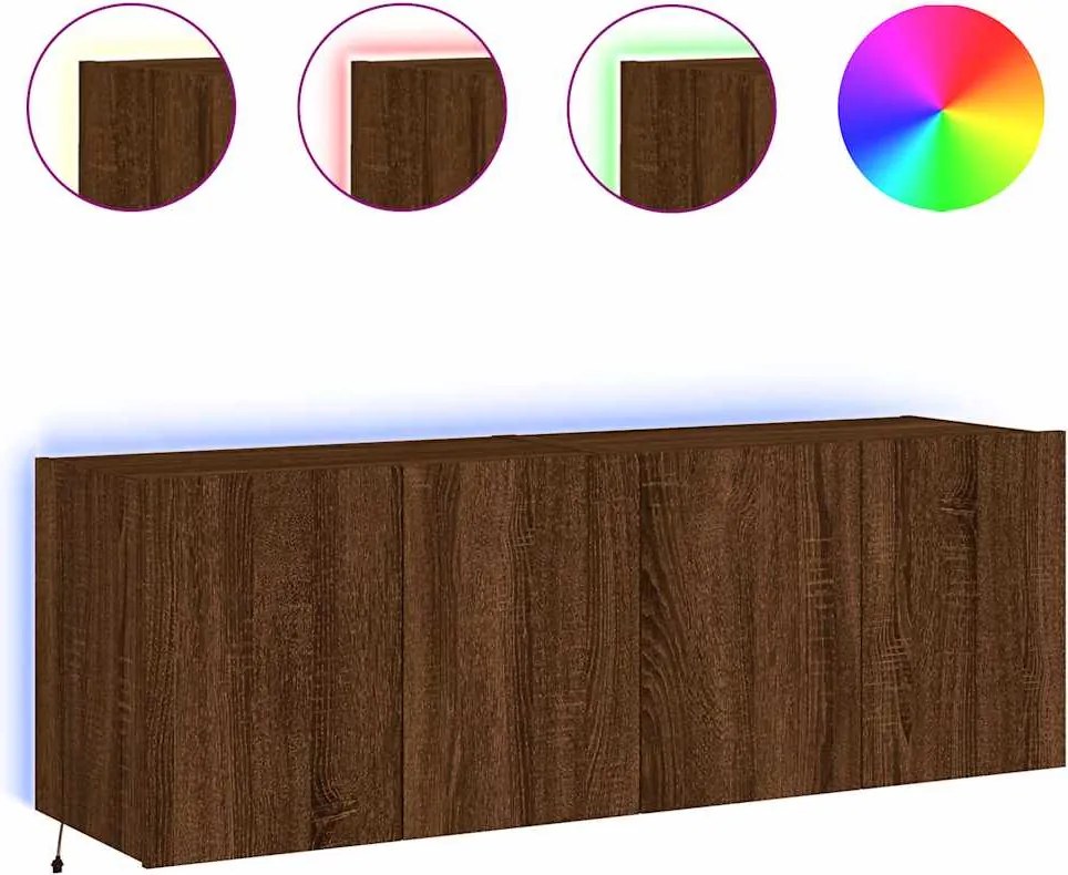 vidaXL 2 db barna tölgyszínű fali TV-szekrény LED-del 60x35x41 cm