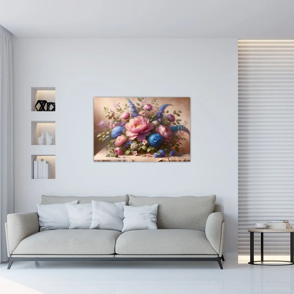 Kép - Asztal tele virágokkal (90x60 cm)