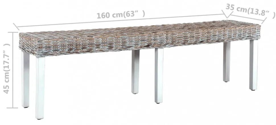 fehér természetes kubu rattan és tömör mangófa pad 160 cm