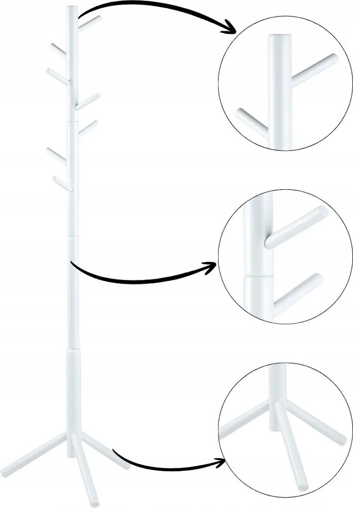 Álló előszobai kabátakasztó 7 akasztóval 176 cm fehér