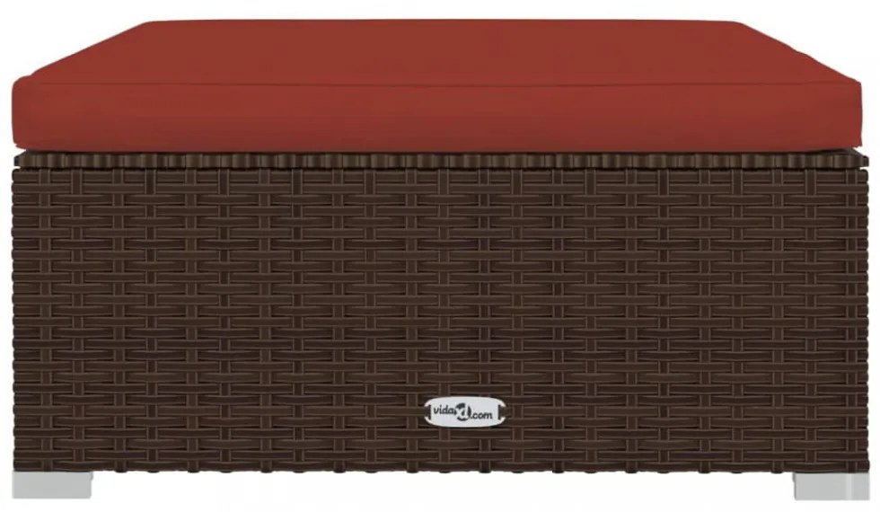 barna polyrattan kerti lábtartó párnával 70 x 70 x 30 cm