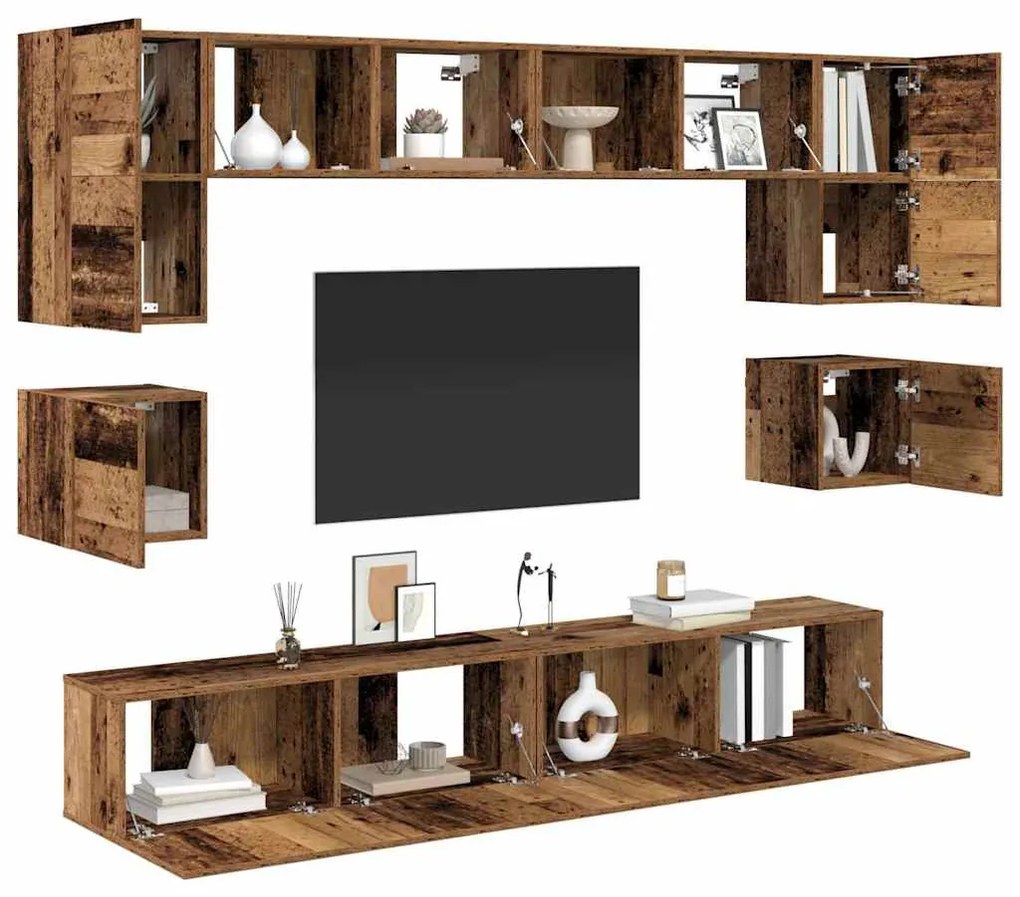 TV szekrény garnitúra 8 pcs Régi fa 100 x 30 x 30 cm Faanyag