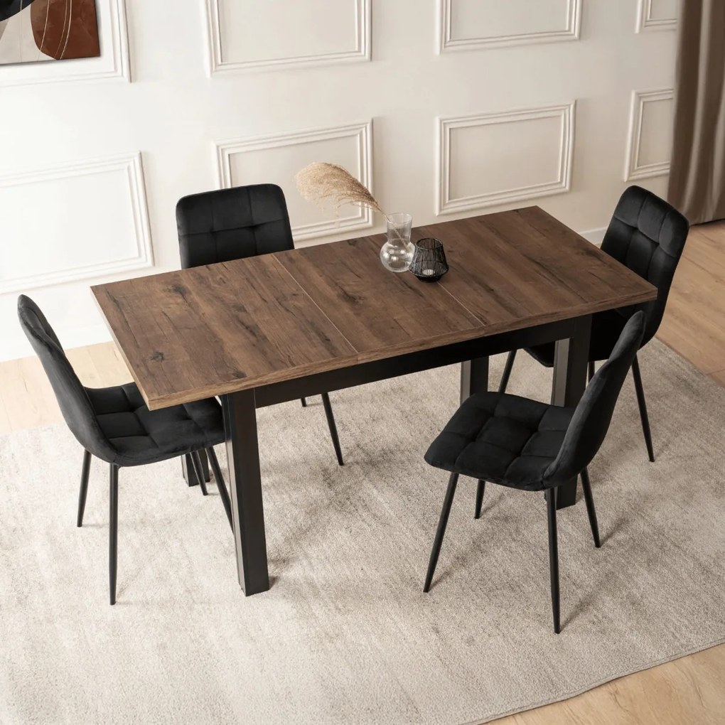 Bővíthető Étkezőasztal Dió/Fekete Színben. SKUBI 120–160 cm