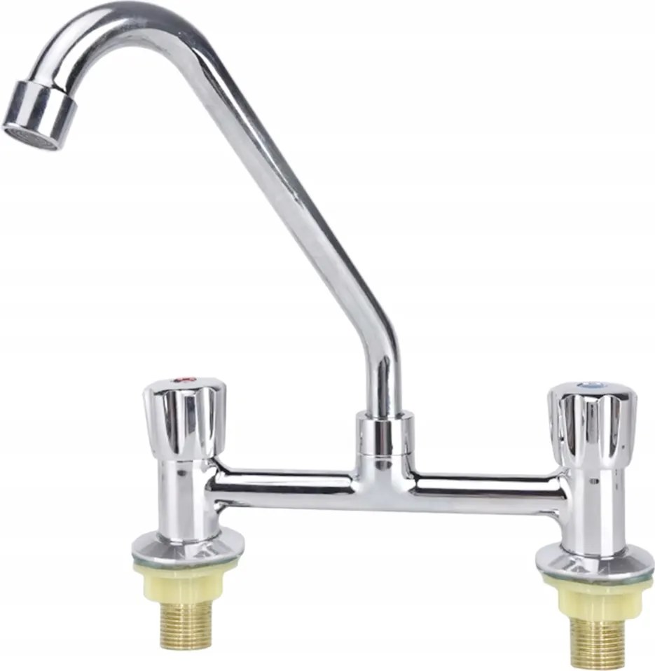 Konyhai Csaptelep Álló Kétlyukú Mosdóhoz Forgatható Kifolyócső Mosogató Csaptelep