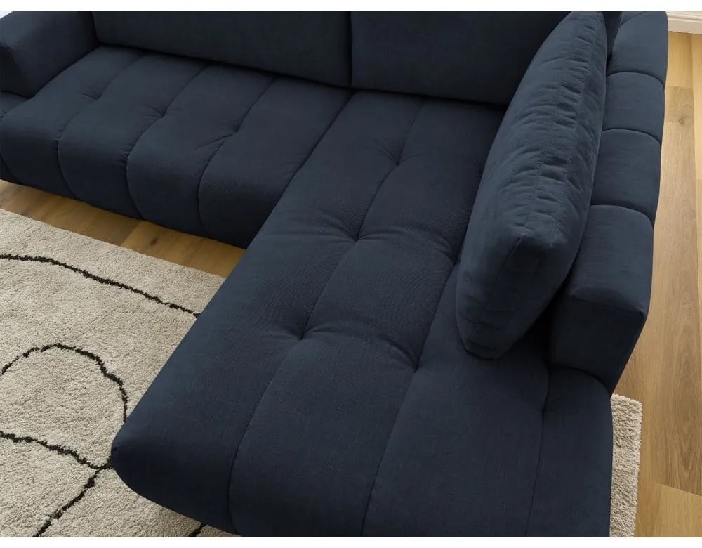 Sötétkék kinyitható-tárolóhelyes sarokkanapé (jobb oldali-L alakú) Fuji – Bobochic Paris